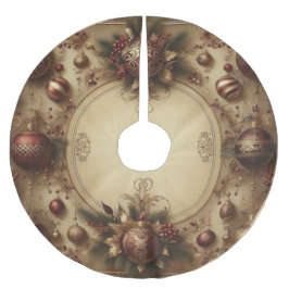 Vintager Maroon und Gold Weihnachten Polyester Weihnachtsbaumdecke