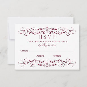 Vintager Maroon und Silver Blüh Hochzeit RSVP Karte
