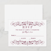 Vintager Maroon und Silver Blüh Hochzeit RSVP Karte (Vorne/Hinten)
