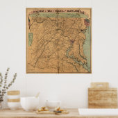Vintager Maryland & Virginia-Plan für Zivile Krieg Poster (Küche)