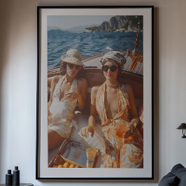 Vintager mediterraner Glamour Klassische Bootsfahr Poster