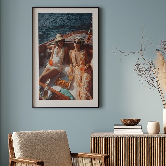 Vintager mediterraner Glamour Klassische Bootsfahr Poster