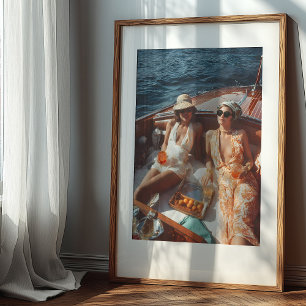 Vintager mediterraner Glamour Klassische Bootsfahr Poster
