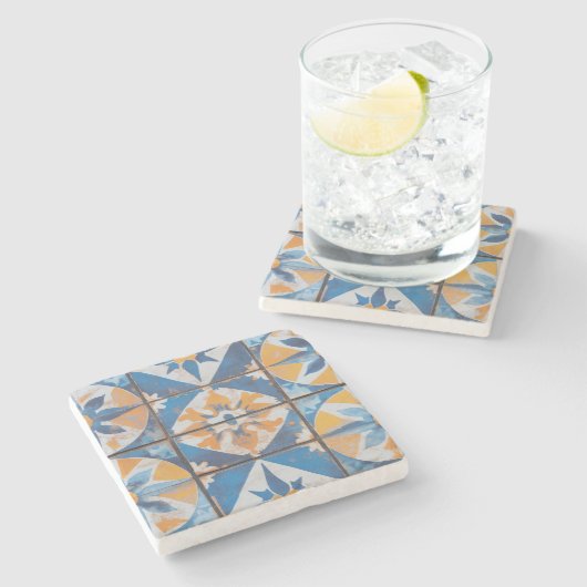 Vintager mediterraner Tile Stone Untersetzer (Seitenansicht)