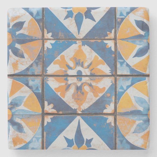 Vintager mediterraner Tile Stone Untersetzer (Vorderseite)
