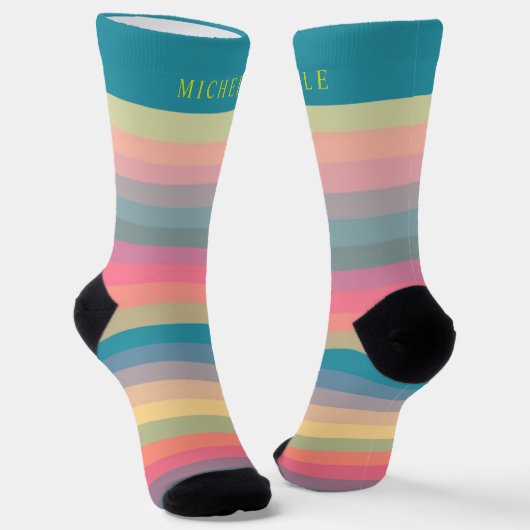 Vintager, mehrfarbiger Pastell Streifen Individuel Socken (Gewinkelt)