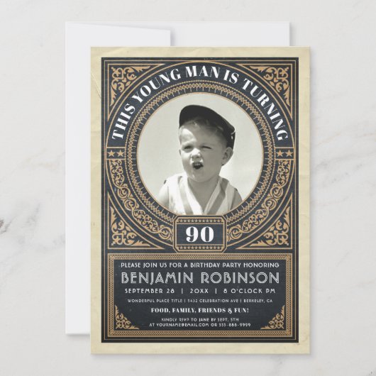 Vintager Meilenstein Einladung zum Foto (Vorderseite)