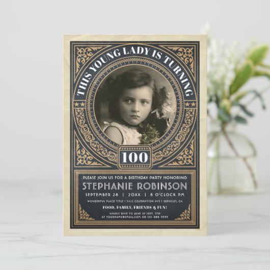 Vintager Meilenstein Einladungen zum Foto (Stehend Vorderseite)