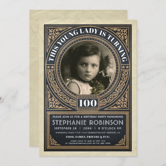 Vintager Meilenstein Einladungen zum Foto (Vorne/Hinten)