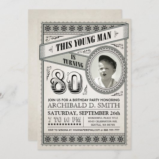 Vintager Meilenstein Einladungen zum Foto (Vorne/Hinten)