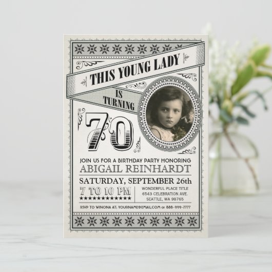 Vintager Meilenstein Einladungen zum Foto (Stehend Vorderseite)