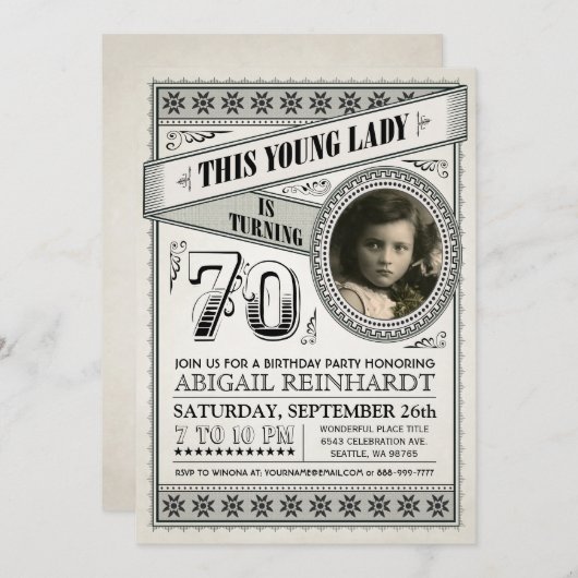 Vintager Meilenstein Einladungen zum Foto (Vorne/Hinten)