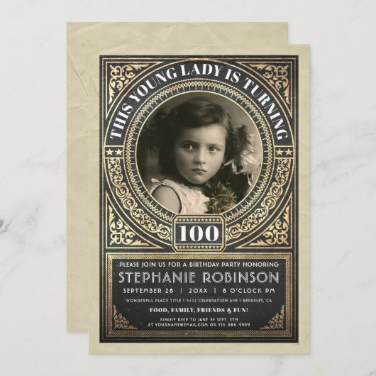 Vintager Meilenstein Einladungen zum Foto (Vorne/Hinten)