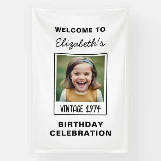 Vintager Meilenstein Geburtstag Foto Keepake Banner (Vertikal)