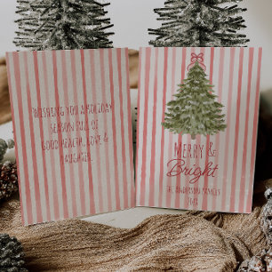 Vintager Merry & Bright Red Stripes Weihnachtsbaum Feiertagskarte