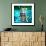 Vintager Metallspielzeug-Roboter in blauer Galaxie Poster<br><div class="desc">Ich Liebe niedlich, Retrofoten auf Vintagen, Kindheit Metall Spielzeug Windup Roboter. Hier ist einer meiner Favoriten, Set gegen einen türkisblauen Blasen-Galaxienhimmel. Fügen Sie Ihrem Zimmer ein fröhliches, farbenfrohes Foto-Poster hinzu. Macht ein großartiges, trendiges Geschenk, selbst für sich! Sie können leicht personalisieren dieses Poster plus ich biete auch Anpassung an jedes...</div>