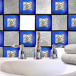 Vintager mexikanischer Silbermond & Sonne auf blau Fliese