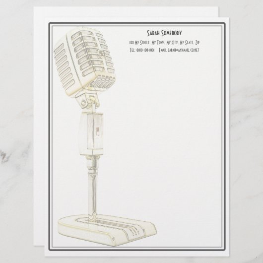 Vintager Mikrofon-Entwurfs-Briefkopf Briefkopf (Vorne/Hinten)