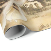 Vintager Minhwa Tiger unter Kiefernwald Geschenkpapier (Rolleneckpunkt)