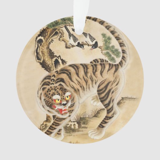 Vintager Minhwa Tiger unter Kiefernwald Ornament (Vorderseite)