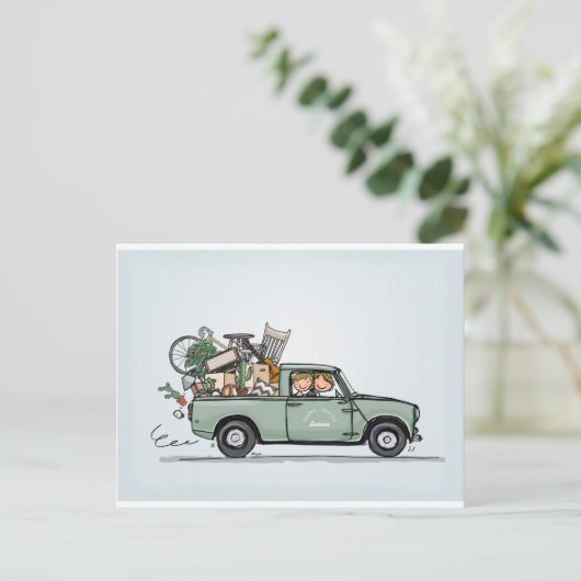 Vintager Mini-Lieferwagen Postkarte (Stehend Vorderseite)