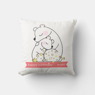 Vintager Minimalistischer Retro-Mama-Bär und Baby- Kissen