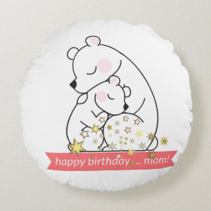 Vintager Minimalistischer Retro-Mama-Bär und Baby- Rundes Kissen