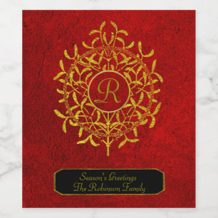 Vintager Mistelzweig und Monogramm personifizieren Weinetikett