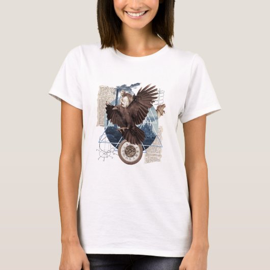 Vintager Mixed Media Collage Bird Cherub T-Shirt (Vorderseite)
