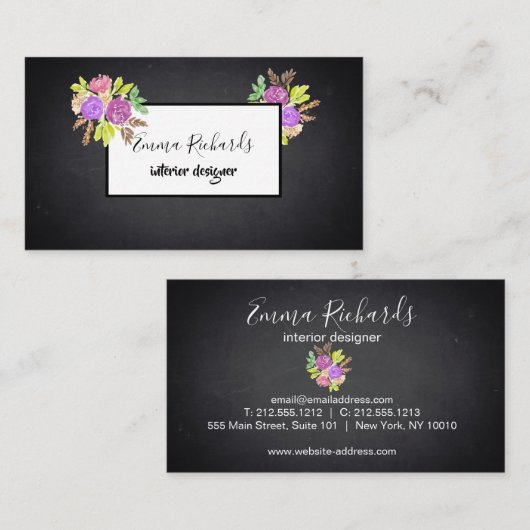 Vintager moderner Blumenkhalkartenträger - Innenar Visitenkarte (Vorne/Hinten)