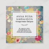 *~* Vintager moderner Blumenmuster-GoldGlitzer Quadratische Visitenkarte (Rückseite)
