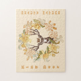 Vintager, moderner Hirschrei Rustikaler Blume Puzzle