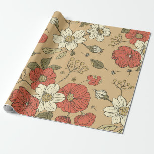 Vintager Mohn und daisy Blume nahtloser Gartenkrug Geschenkpapier
