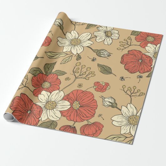 Vintager Mohn und daisy Blume nahtloser Gartenkrug Geschenkpapier (Ungerollt)