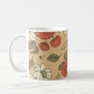 Vintager Mohn und daisy Blume nahtloser Gartenkrug Kaffeetasse