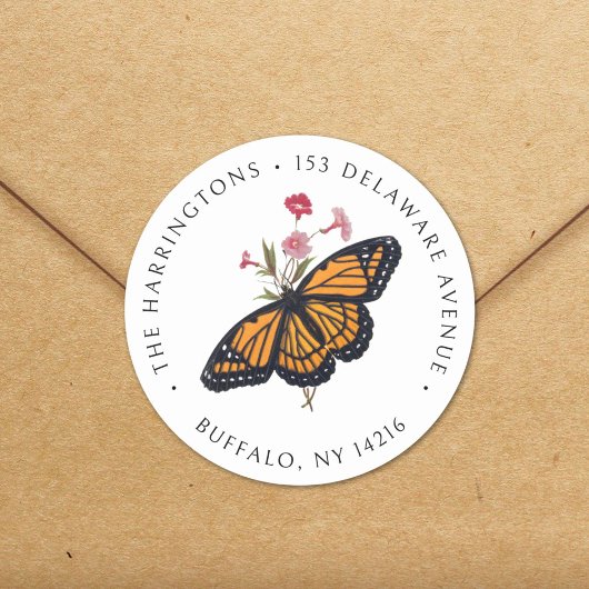 Vintager Monarch Butterfly Rücksendeadresse Runder Aufkleber