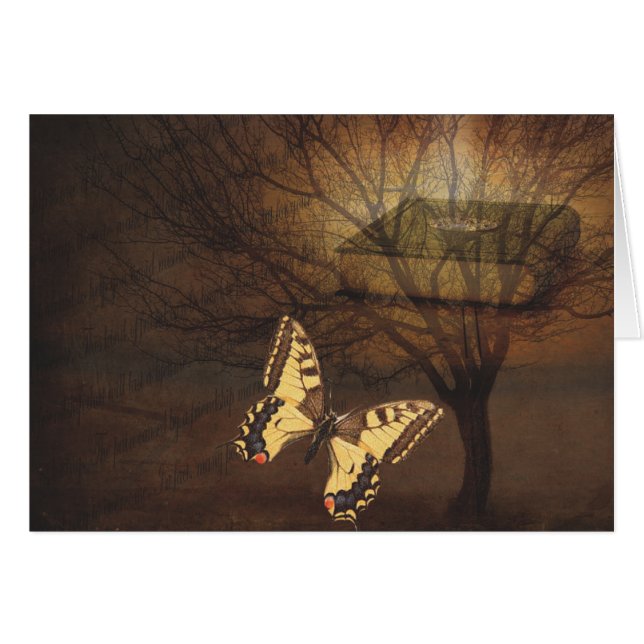 Vintager Monarch-Schmetterling mit Baum und Buch (Vorderseite (Horizontal))