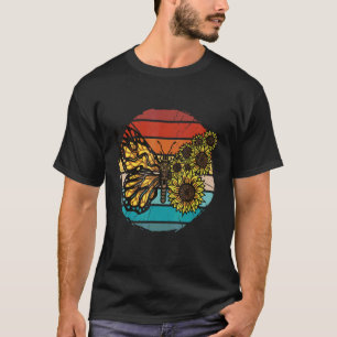 Vintager Monarchen-Schmetterling mit Sonnenblumen- T-Shirt