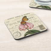 Vintager Monarchschmetterling und Dokumente Unters Getränkeuntersetzer (Linke Seite)
