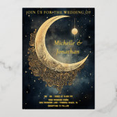 Vintager Mond, Sonne und Sterne Folieneinladung (Vorderseite)