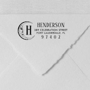 Vintager Mond Zeichnend Monogramm Name Rücksendead Permastempel