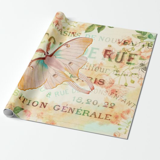 Vintager Mondmond und Rose Ephemera Geschenkpapier (Ungerollt)
