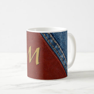 Vintager Monogramm-Denim und Leder Kaffeetasse
