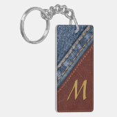 Vintager Monogramm-Denim und Leder Schlüsselanhänger (Vorderseite links)