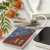 Vintager Monogramm-Denim und Leder Schlüsselanhänger (Vorderseite rechts)