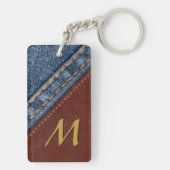 Vintager Monogramm-Denim und Leder Schlüsselanhänger (Rückseite)