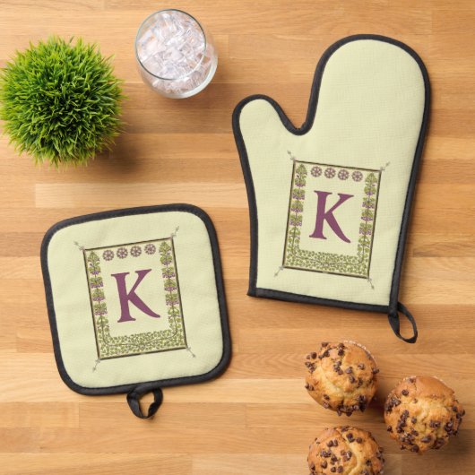 Vintager Monogramm-Letter-Rahmen Ofenhandschuh & Topflappen-Set (Oben Unten)