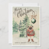 Vintager Mops Feiertagskarte (Vorderseite)