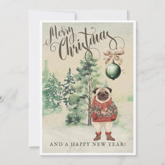 Vintager Mops Feiertagskarte (Vorderseite)