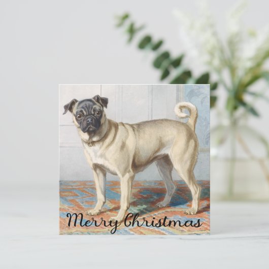 Vintager Mops Weihnachtskarte Karte (Stehend Vorderseite)